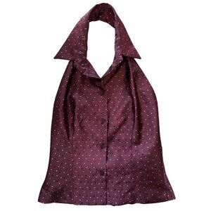 Tara Jarmon Burgundy WHite Polka Dot Printed Halter Top Button Front Size 36 S /